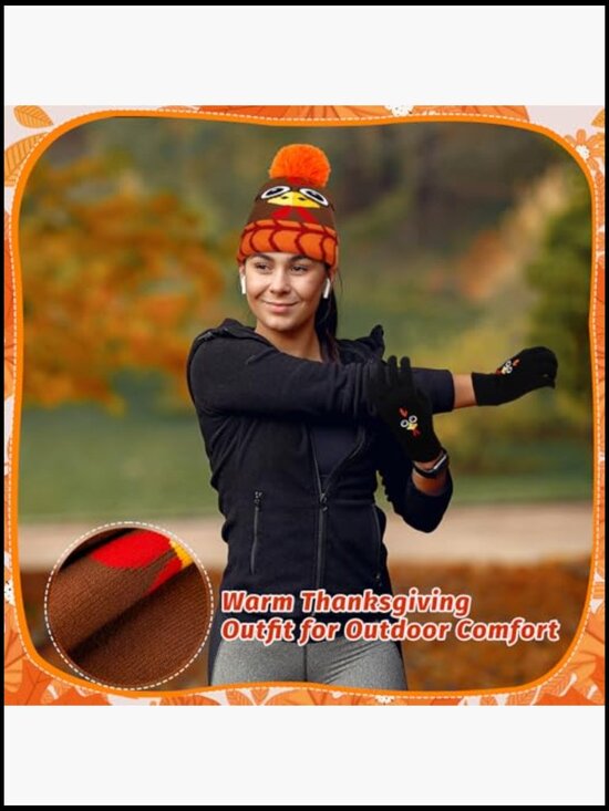 Turkey Beanie Hat and Gloves Set for Thanksgiving Trot Runners